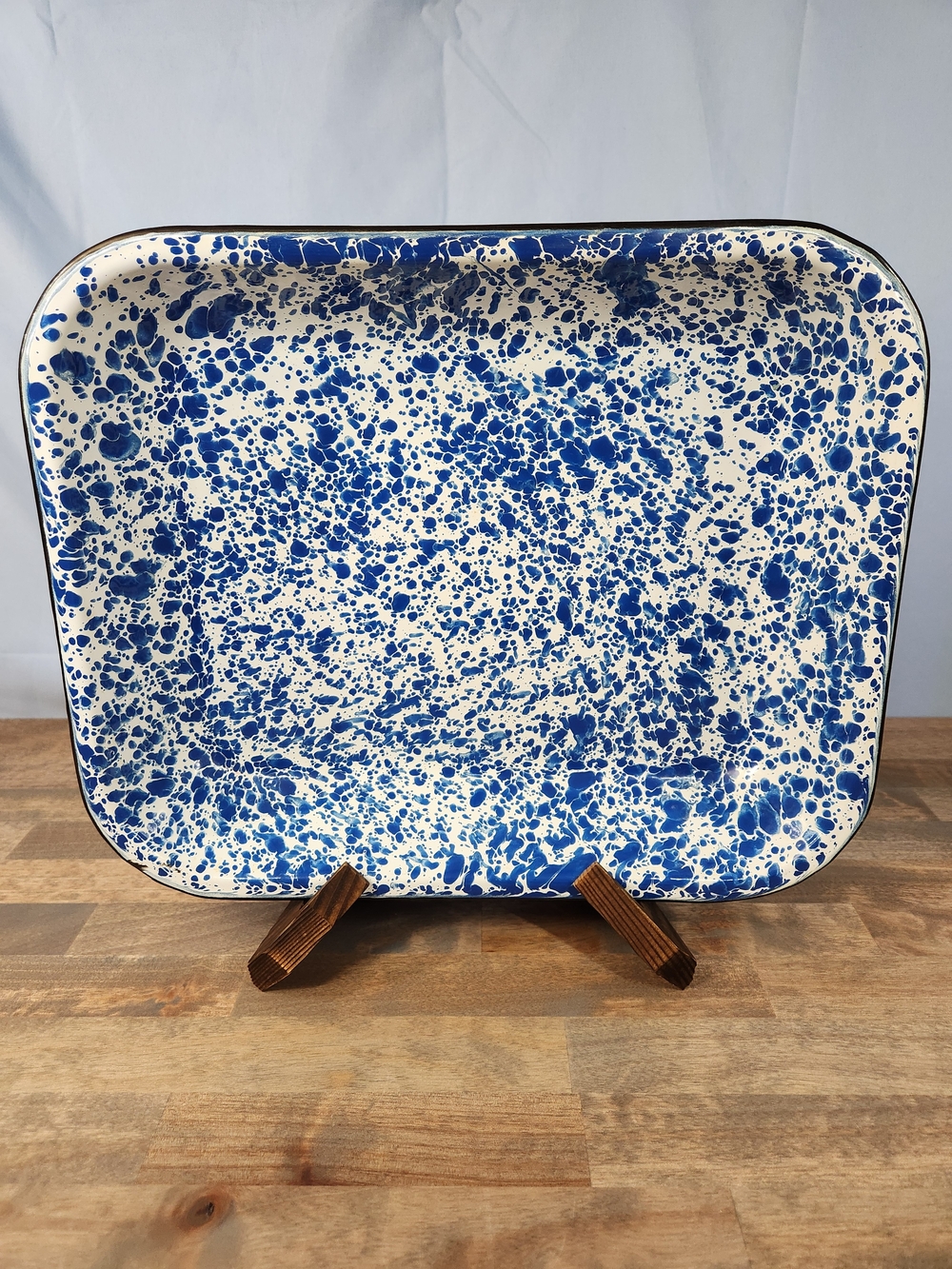 Vintage Blue & White Splatter Enamel Pan